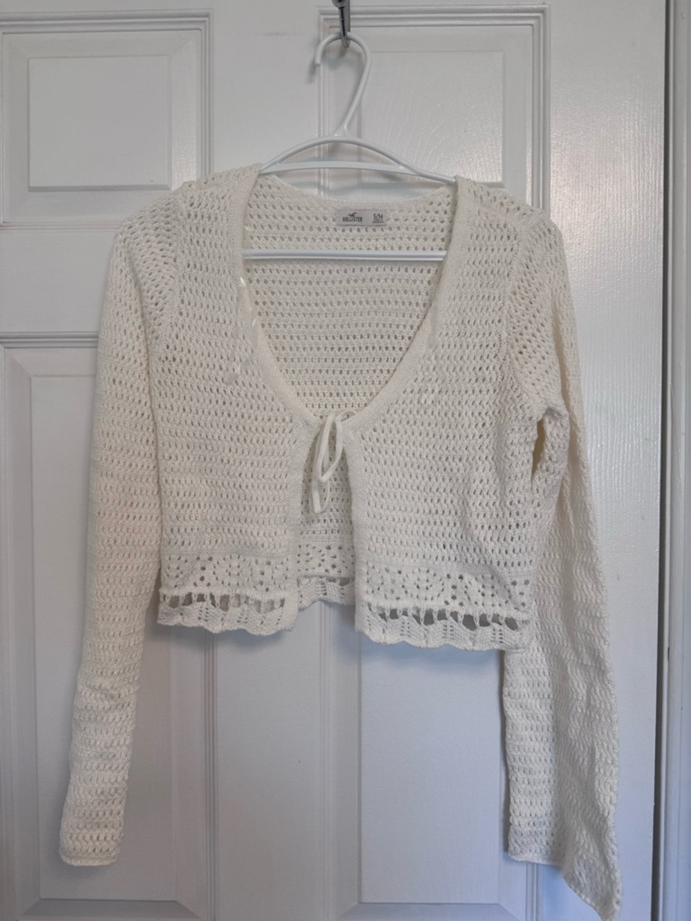 Hollister Cream Crochet Tie-Front Cover Up/Cardigan